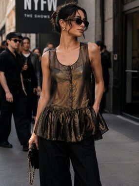 Sheer Gold Metallic Black Sleeveless Top